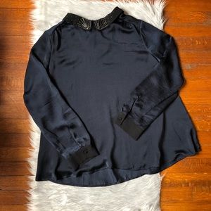 Modcloth Navy l/s Embellished Collar Blouse